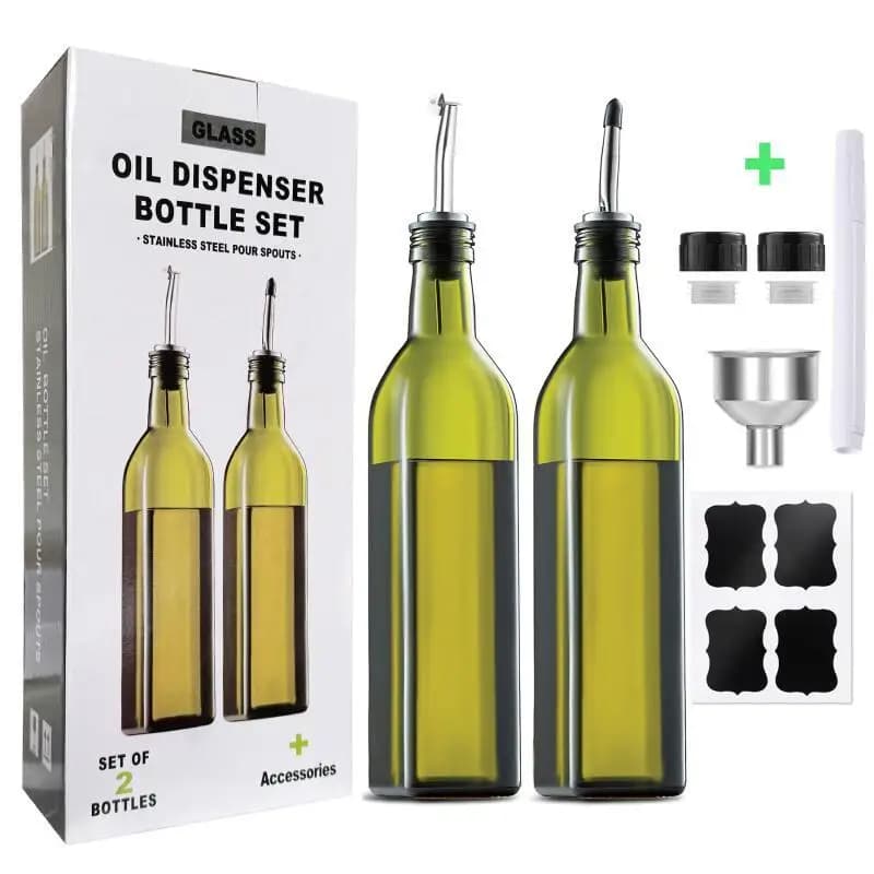 Dispenser per Olio e Aceto in Vetro da Cucina 500ml, Bottiglia Trasparente Antigoccia con Beccuccio Versatore per Cucinare e Cuocere al Forno