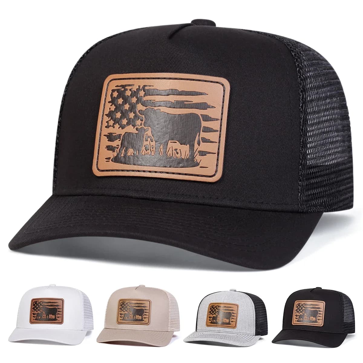 Cappellini da Baseball Unisex con Etichetta in Pelle di Mucca con Bandiera Americana, Regolabili per Primavera ed Estate, Cappello Casual Protettivo dal Sole