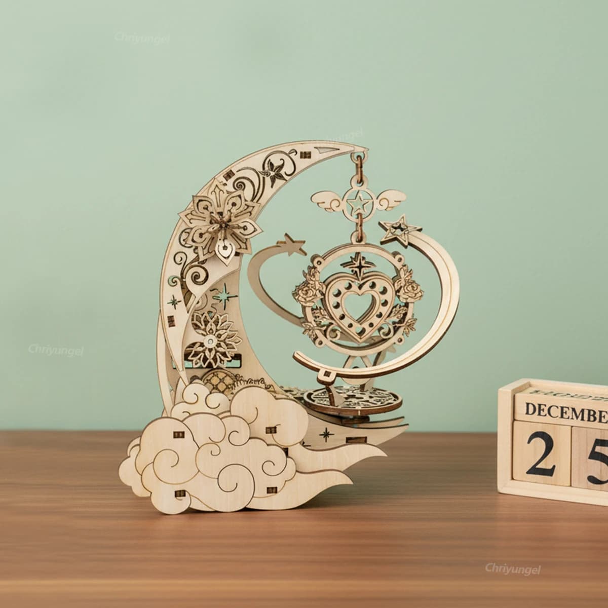 Puzzle in legno 3D Luna Stella Carillon Assemblaggio fai-da-te Decorazione artigianale rotante VAPORE Giocattoli educativi Regalo per adulti Adolescenti Bambini