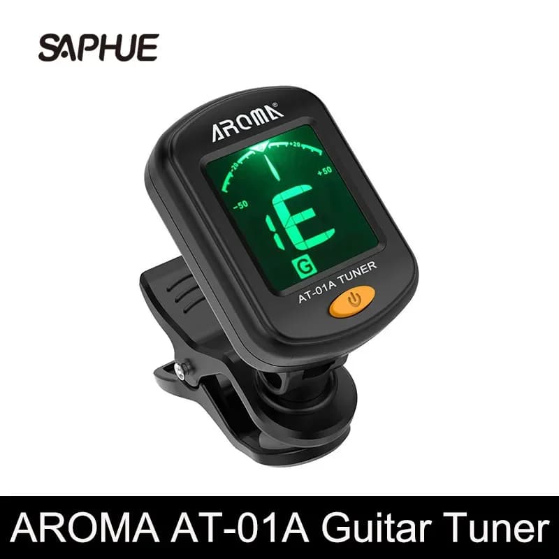 Set di 5 Accordatori per Chitarra AROMA AT-01A, Rotanti con Clip, Display LCD per Chitarra Acustica, Basso, Ukulele, Nero, Accessori per Chitarra