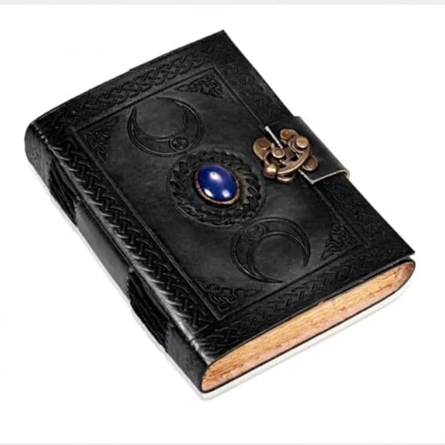 3 Moon Blue Lapis Embossed Vintage Leather Journal for Men and Women - 176 Pages, Antique Handmade Deckle Edge Vintage Paper, L