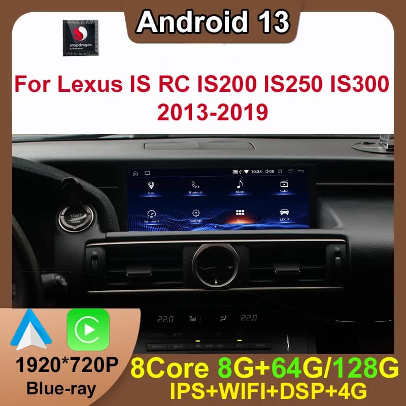 Android 13 Qualcomm 8 + 128G Per Lexus RC IS 200 250 300 350 200t 300h Auto Carplay Lettore Dvd Per Auto Navigazione Multimediale Stereo