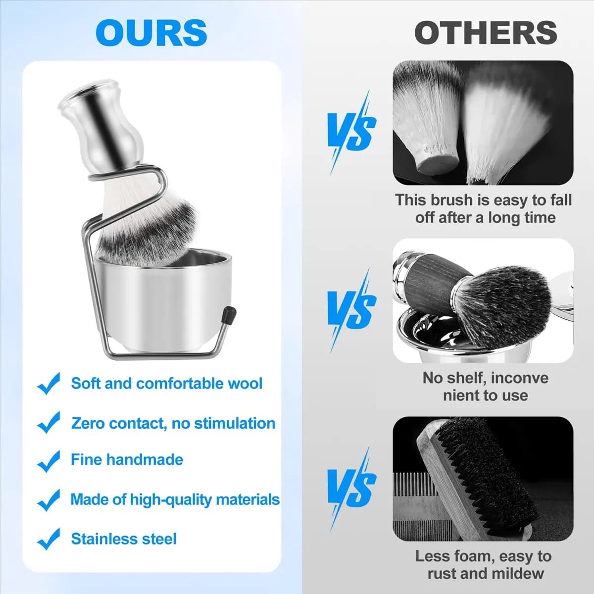 [NEW] Shaving Set Soap Bowl + Shaving Brush + Stand Holder, Stainless Steel + Nylon Brush Kit Pure Hair Shaving Brush Kit