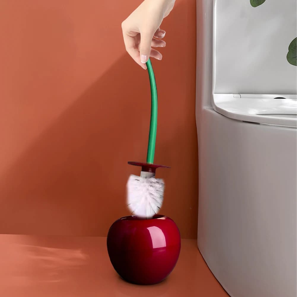 Scopino per WC creativo a forma di ciliegia Spazzola per WC con manico lungo Combo Spazzola a setole morbide in nylon per strumento di pulizia del bagno