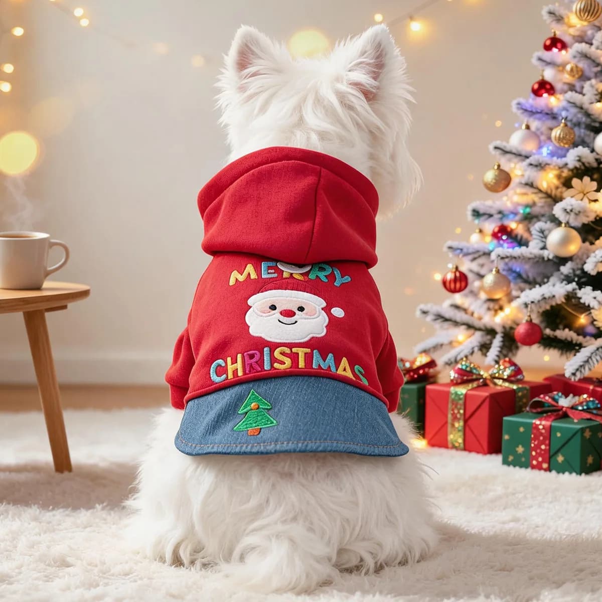 Dog Christmas Clothes Winter Warm Dress Pet Clothes For Small Dogs White Christmas Tree Red Santa Claus Dress Dog Cat Costume
