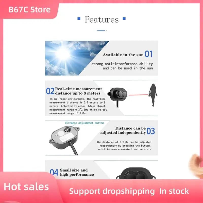 B67C XKC-KL800 2024New 8M Laser Distance Sensor,DC5-24V Laser Optical Proximity Switch,Infrared Motion Sensor
