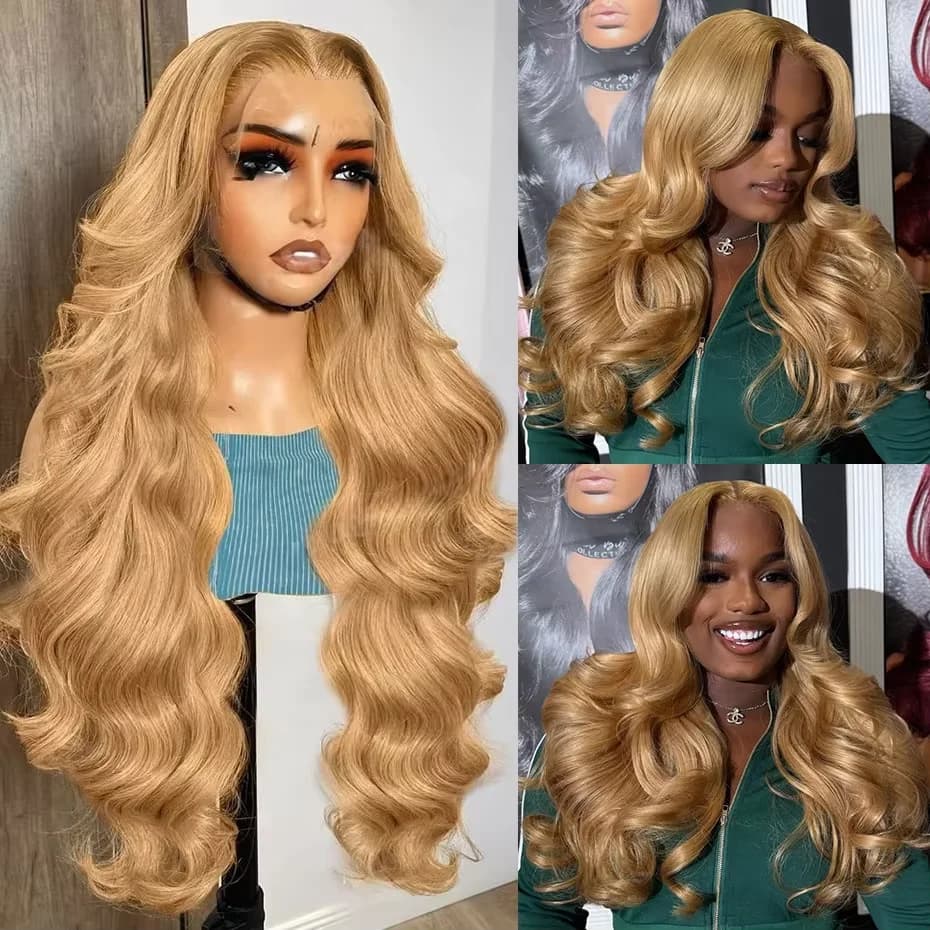 30 32 Inch Body Wave #27 Honey Blonde 13x6 HD Transparent Lace Front Wigs Pre-plucked Colored 13x4 Lace Frontal Human Hair Wig
