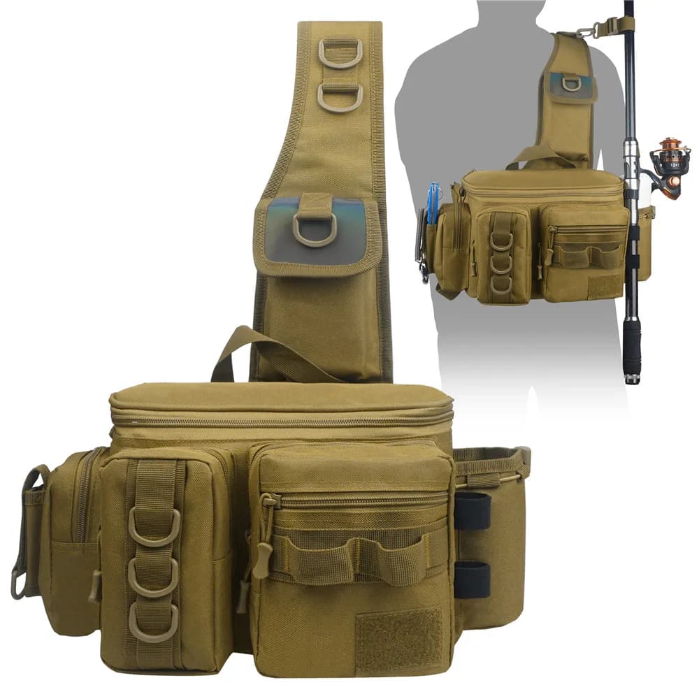 Fishing gear bag strap bag fishing gear box Organizer with rod and camping gear holder