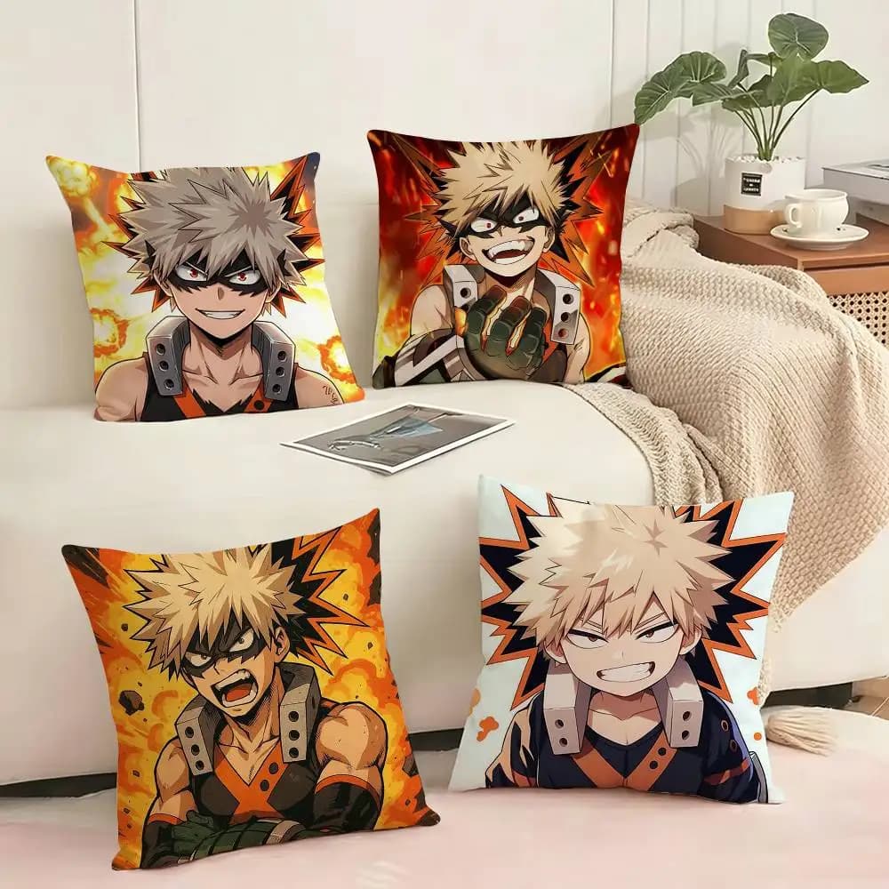 popular Cartoon Katsuki Bakugo Pillow Case Square Double-Sided Sofa Cushion Cover Bedroom Bedside Pillow Gift