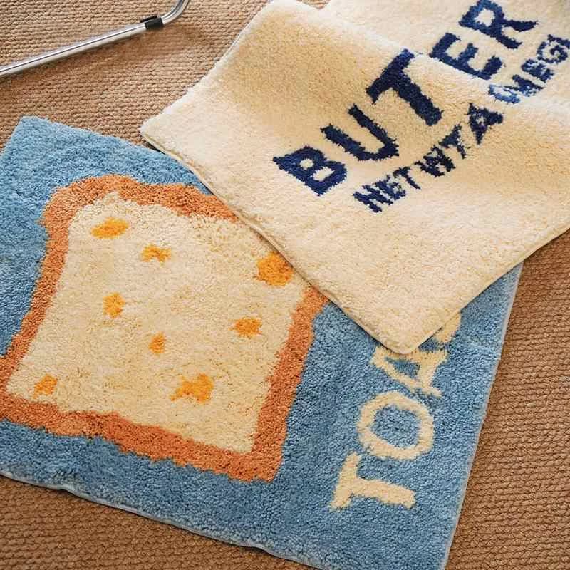 Tappeto floccato con toast al burro Tappeto da comodino in peluche Tappetino da bagno assorbente Morbido e soffice Tappetino accogliente per soggiorno Tappetino antiscivolo