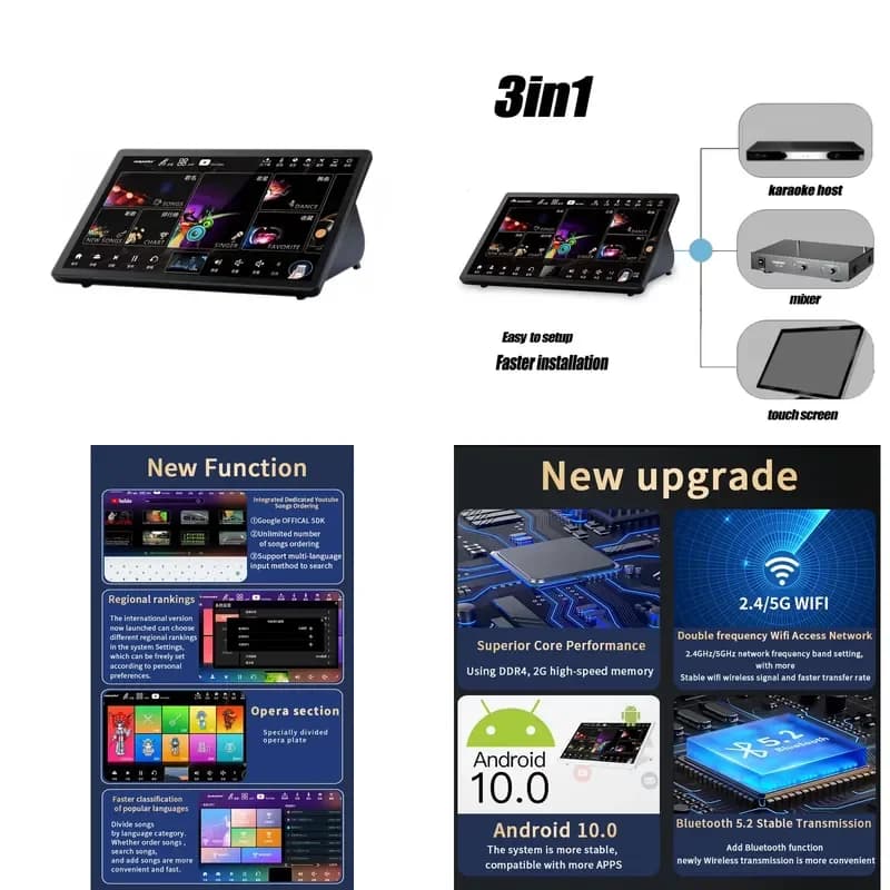 3in1 500G 15.6inch Karaoke Player 4k Output Home Ktv Party System Smart Song-Selection KTV System Karaoke Machine
