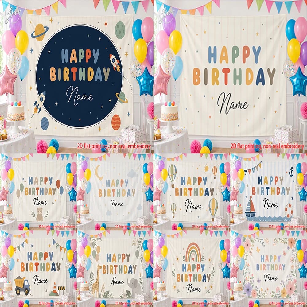1pc Custom Happy Birthday Backdrop Banner, Personalized Name Birthday Party Decoration Background Tapestry for Kids Boys Girls