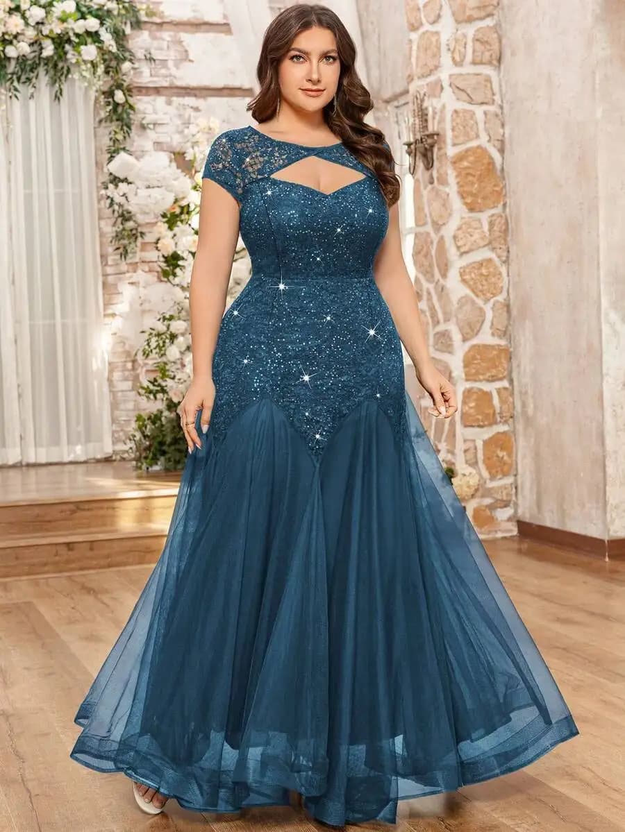 Plus Size Elegant Sweetheart Neck Sequin Floral Lace Mermaid Evening Dress For Party Wedding
