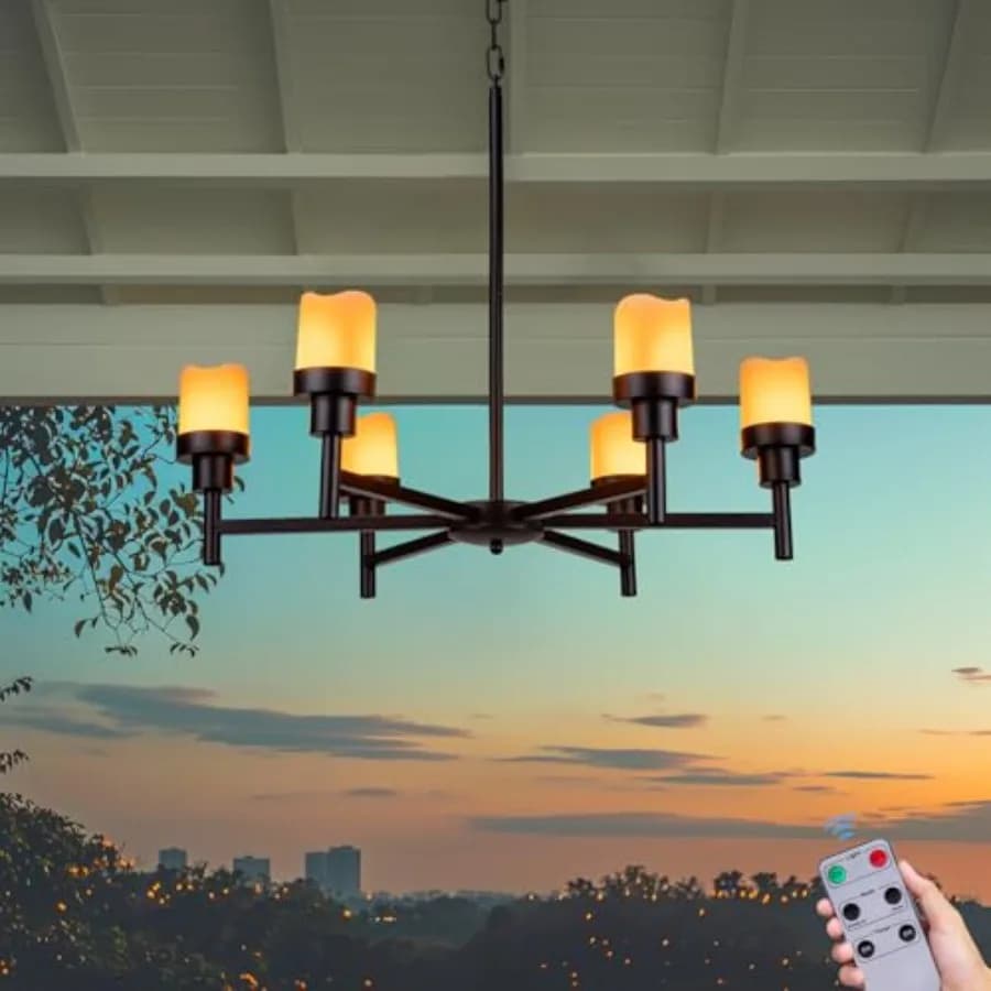 Lampadario a Batteria per Esterni, Luci a Candela Sospese, Illuminazione per Gazebo, Pergola e Tettoie