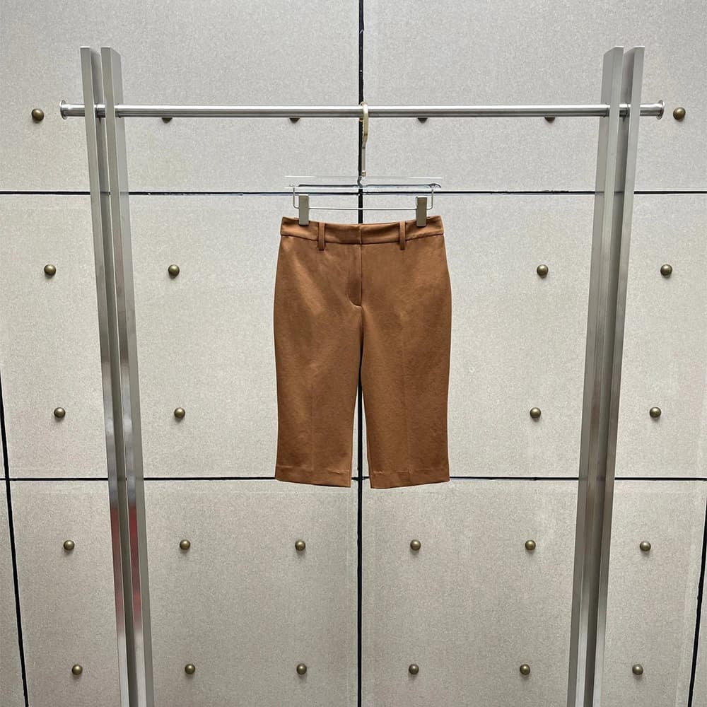 Ladies Mid Thigh Pants Cotton Mix Fabric Slim Straight Knee Shorts High Rise Workwear Elegant Daily Commuter Shorts