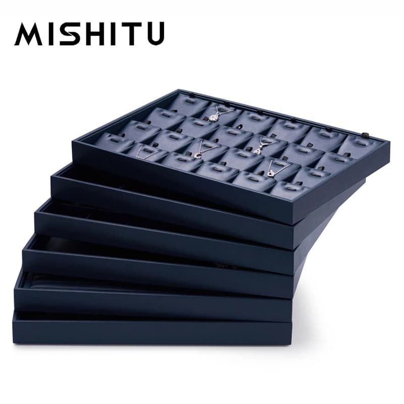 MISHITU Elegant Blue Jewelry Display Tray Stackable Jewelry Trays Jewelry Drawer Organizer Rings Earrings Necklace Storage Box