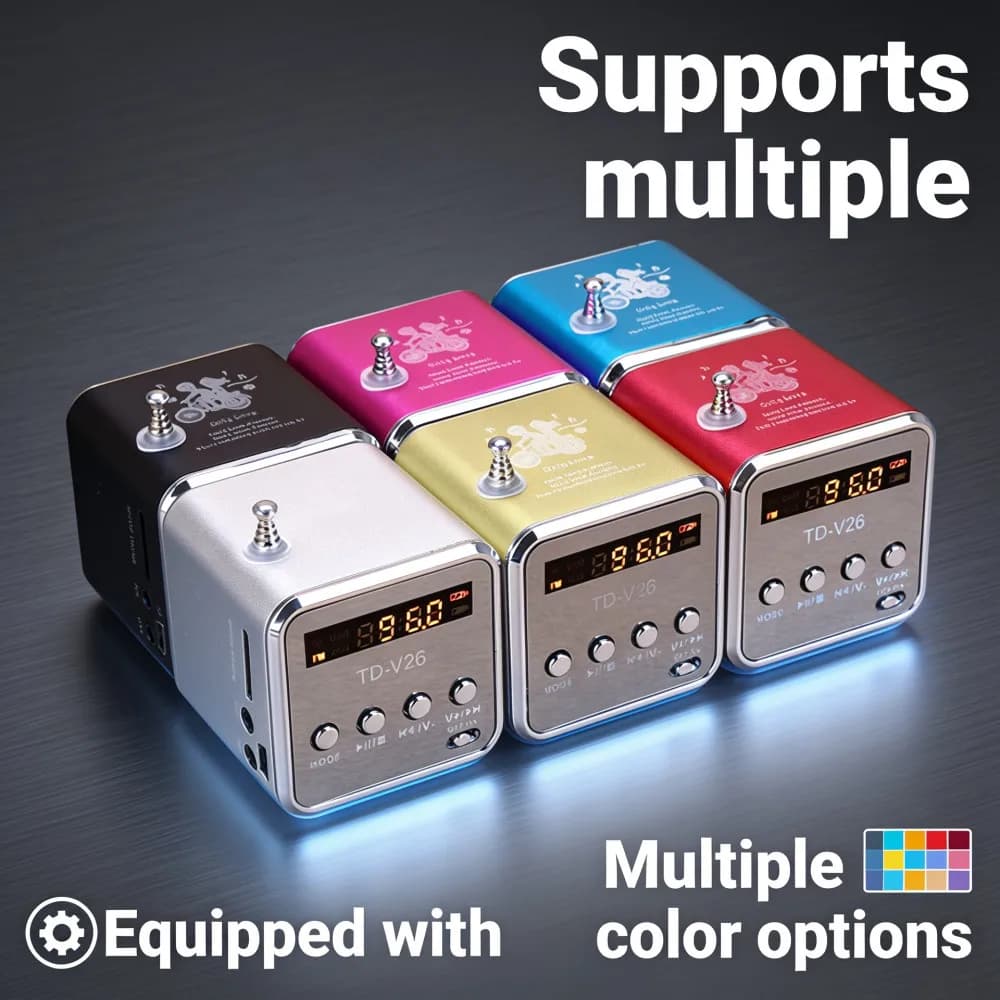 TD-V26 Portable Mini Bluetooth Speaker with Screen FM Radio MP3 Player Support TF Card for Laptop Phone