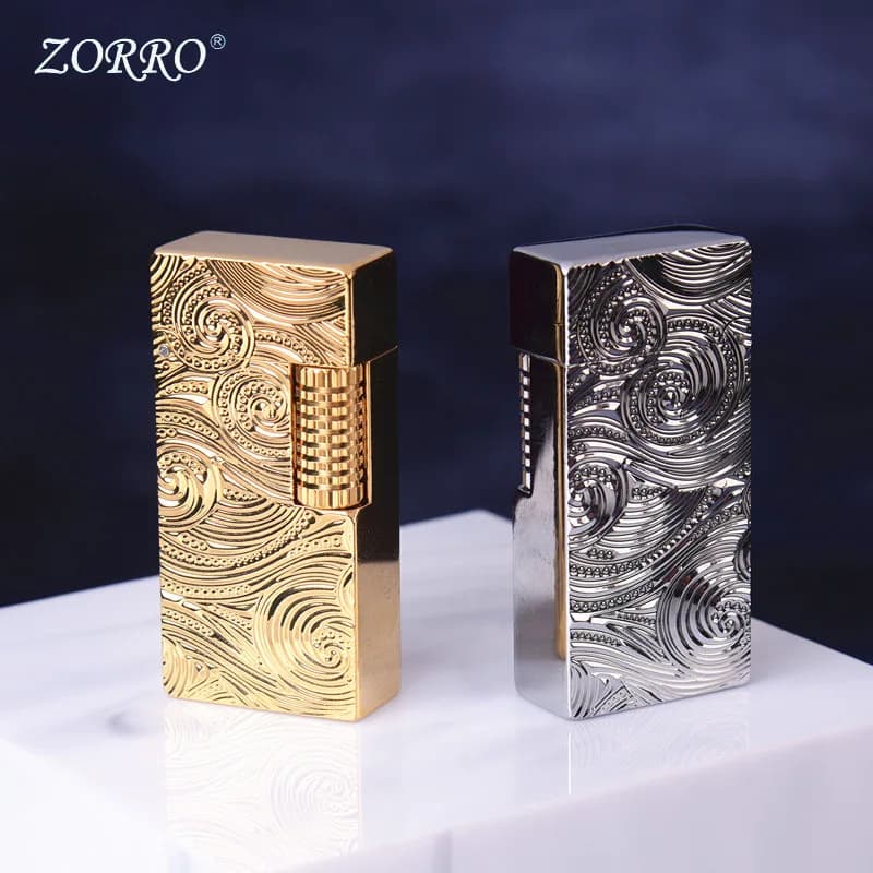 2026 ZORRO Double sided Starry Sky Carving Kerosine Lighter Side Pulley Ignition Retro Fashion High end Fuel Oil Lighters Gifts