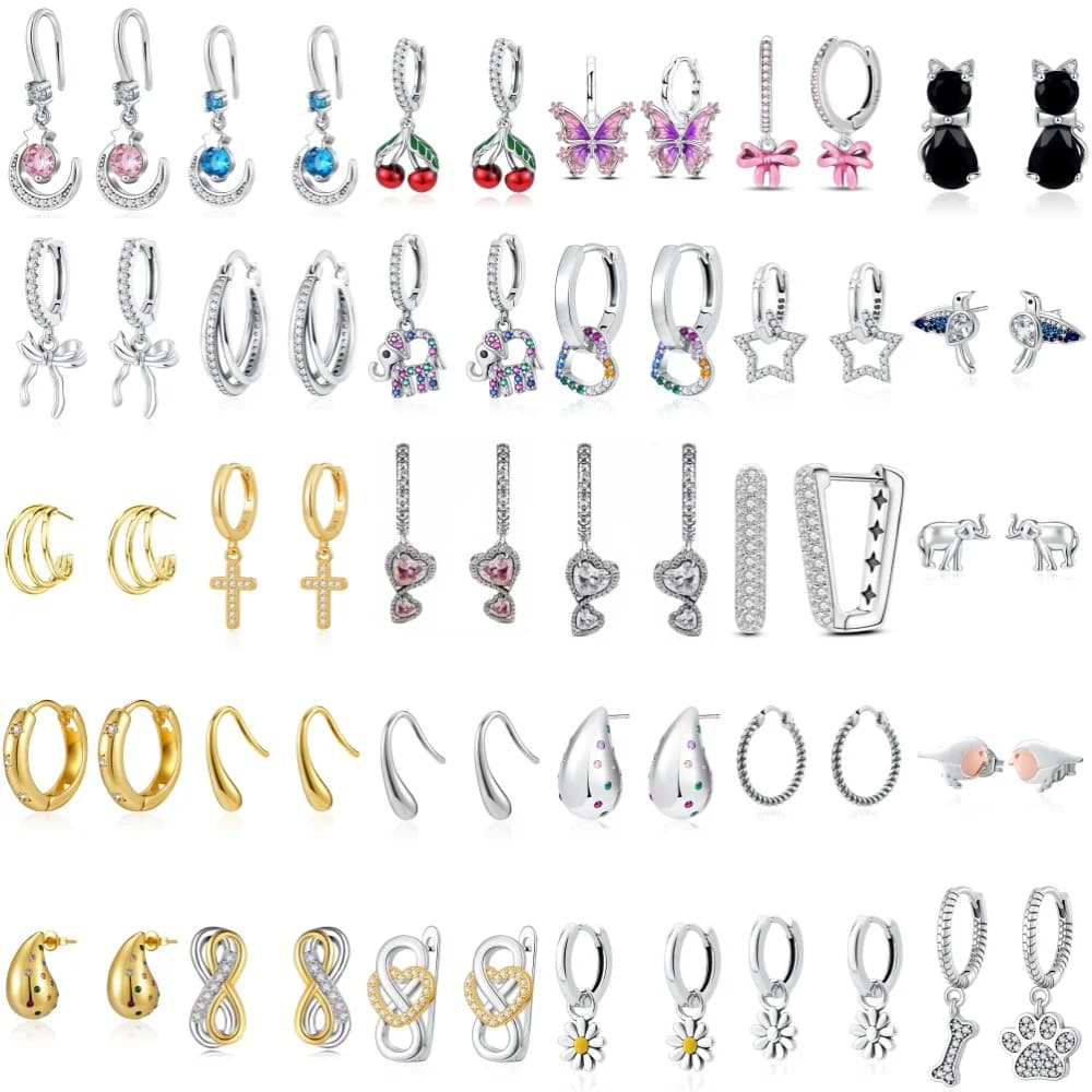 Nuovi Orecchini alla Moda in Argento 925, a Forma di Cuore, Farfalla, Ciliegia, Margherita, Adatti per Regali di Gioielli di Lusso per Donne Europee
