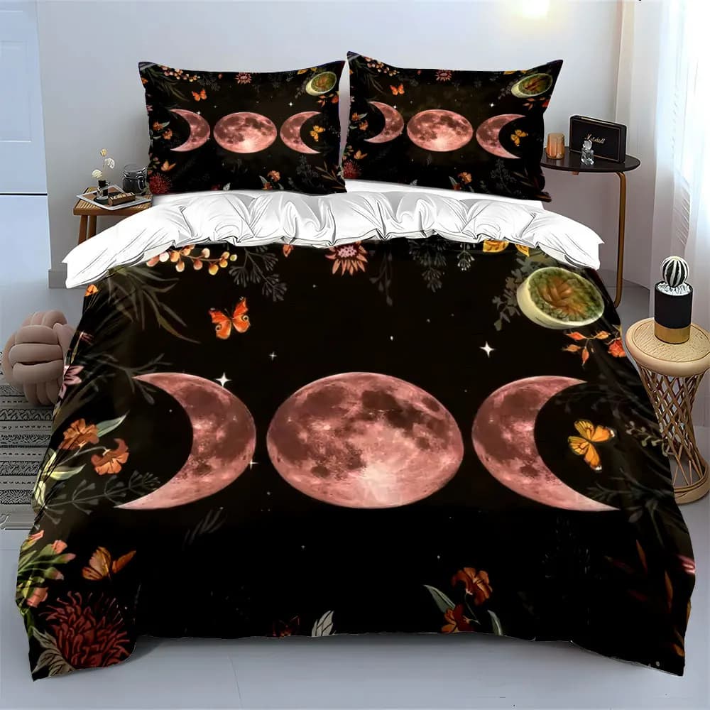 Set di tre pezzi con copripiumino a fasi lunari, morbido e confortevole, include 1 copripiumino e 2 federe, idea regalo