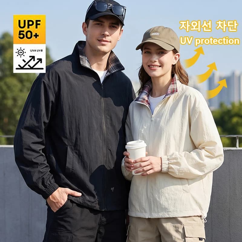 UPF 50+ Couples' Sun Protection Jacket Lightweight Color-Blocked Plaid Men's Jackets Quick-Drying Jacket Sun Protection Wear