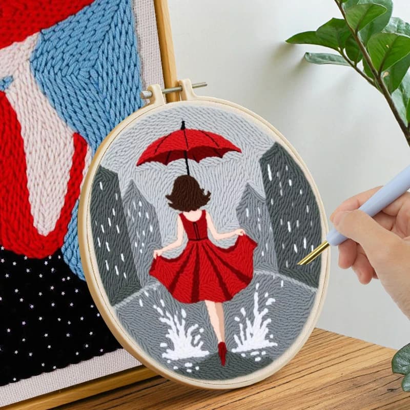 20X20Cm Female Punch Needle Embroidery Set Kit Stitch Wool Poke Embroidery Knitted Embroidery DIY Handmade Gift Sewing Art Kit