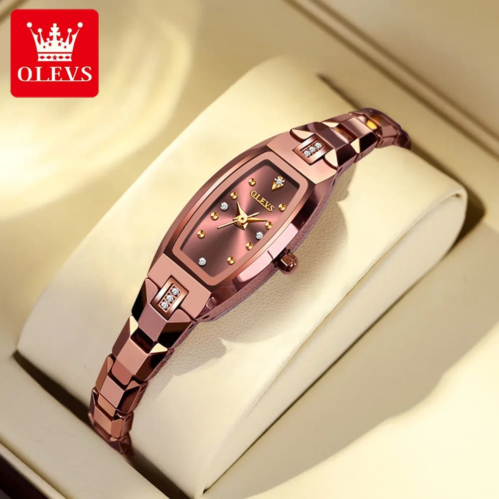 OLEVS Women's Brand Luxury Tungsten Steel Quartz Watch Wrist Watch Rose Gold Fashion Waterproof Women's Relogio Female