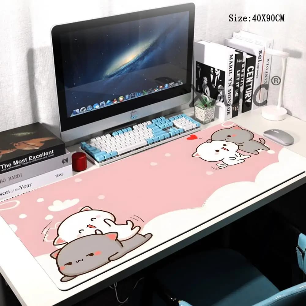 Tappetino per mouse da gaming XXL Kawaii 900x400x3MM rosa, tappetino per mouse con gatto, regalo, accessori da scrivania personalizzabili per laptop, computer, PC