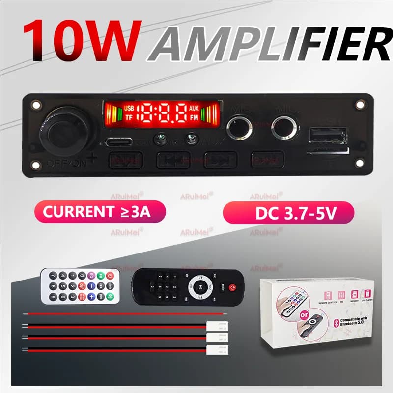 AudioPro DC 5V 10W Bluetooth 5.0 Amplifier Board MP3 Decoder with USB/TF/FM for Car Audio Portable Speaker