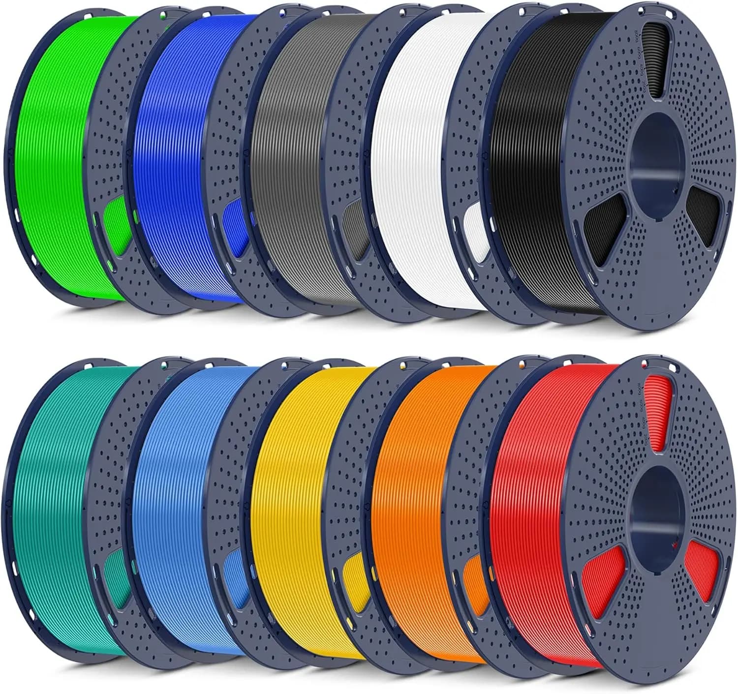 PLA+ 3D Printer Filament 10-Pack, 1.75mm 10kg, 10 Colors, Neatly Wound, 1kg Spool, Black White Grey Green Blue Orange Red Yellow