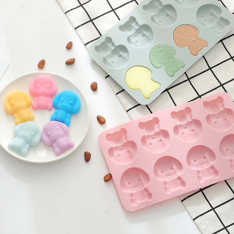 Stampo in silicone a forma di cucciolo per torte, caramelle, cioccolato, biscotti, alimenti complementari, stampo per cottura e vassoio per ghiaccio