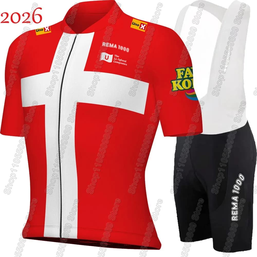 Denmark 2026 Uno X Team Cycling Jersey Set Men Summer Bicycle Clothing Road Bike Shirts Suit Bicycle Bib Shorts MTB Ropa Maillot