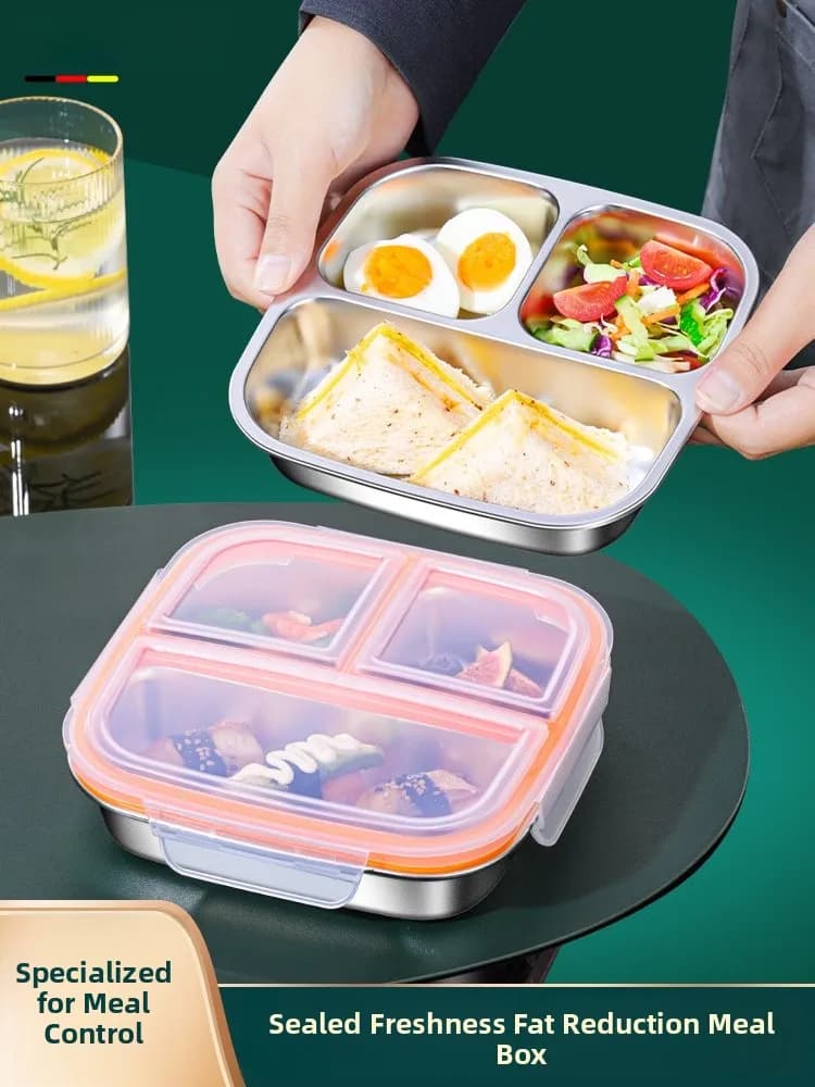 304 stainless steel grease reduction plate with lid, three or four compartments, individual portions, special for weight loss