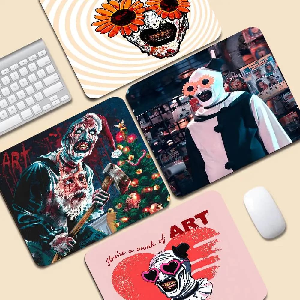 Tappetino per mouse divertente con film horror T-Terrifier, piccolo tappetino da tavolo per ufficio, accessori per computer, gomma antiscivolo con bordo di bloccaggio di precisione