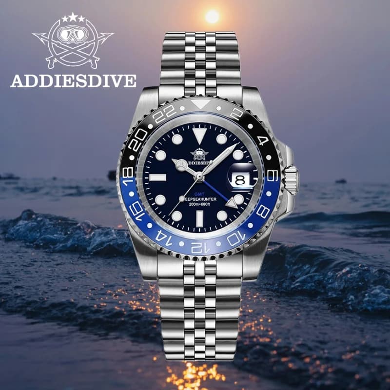 ADDIESDIVE Orologio da uomo Reloj Hombre BGW9 Super luminoso in acciaio inossidabile 316L 20Bar impermeabile svizzero Ronda 515-24H GMT orologio al quarzo