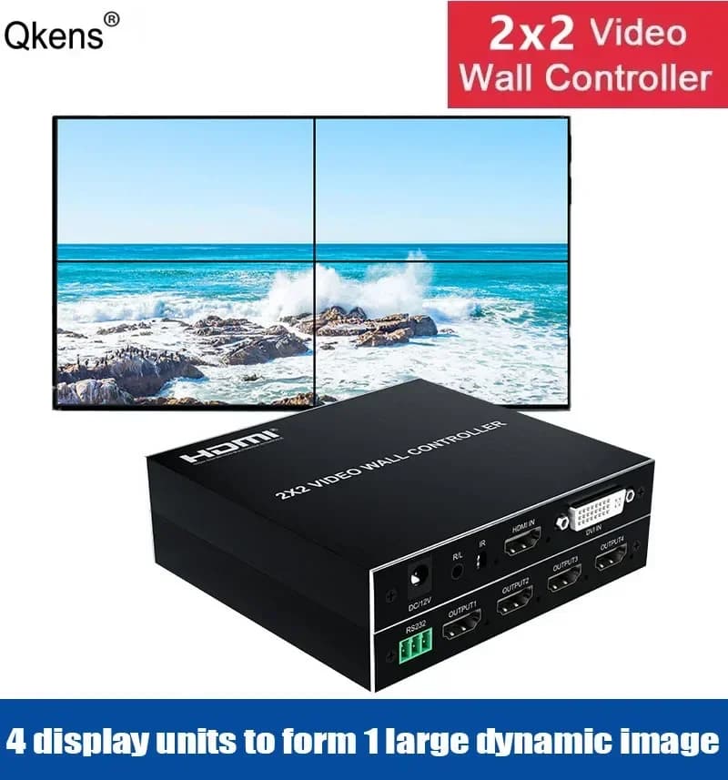 4K 1080p 2x2 Video Wall Controller TV Splicing Box Processor 1x2 1x3 1x4 2x1 3x1 4x1 HDMI 4 Screen Splicer regolazione del bordo RS232