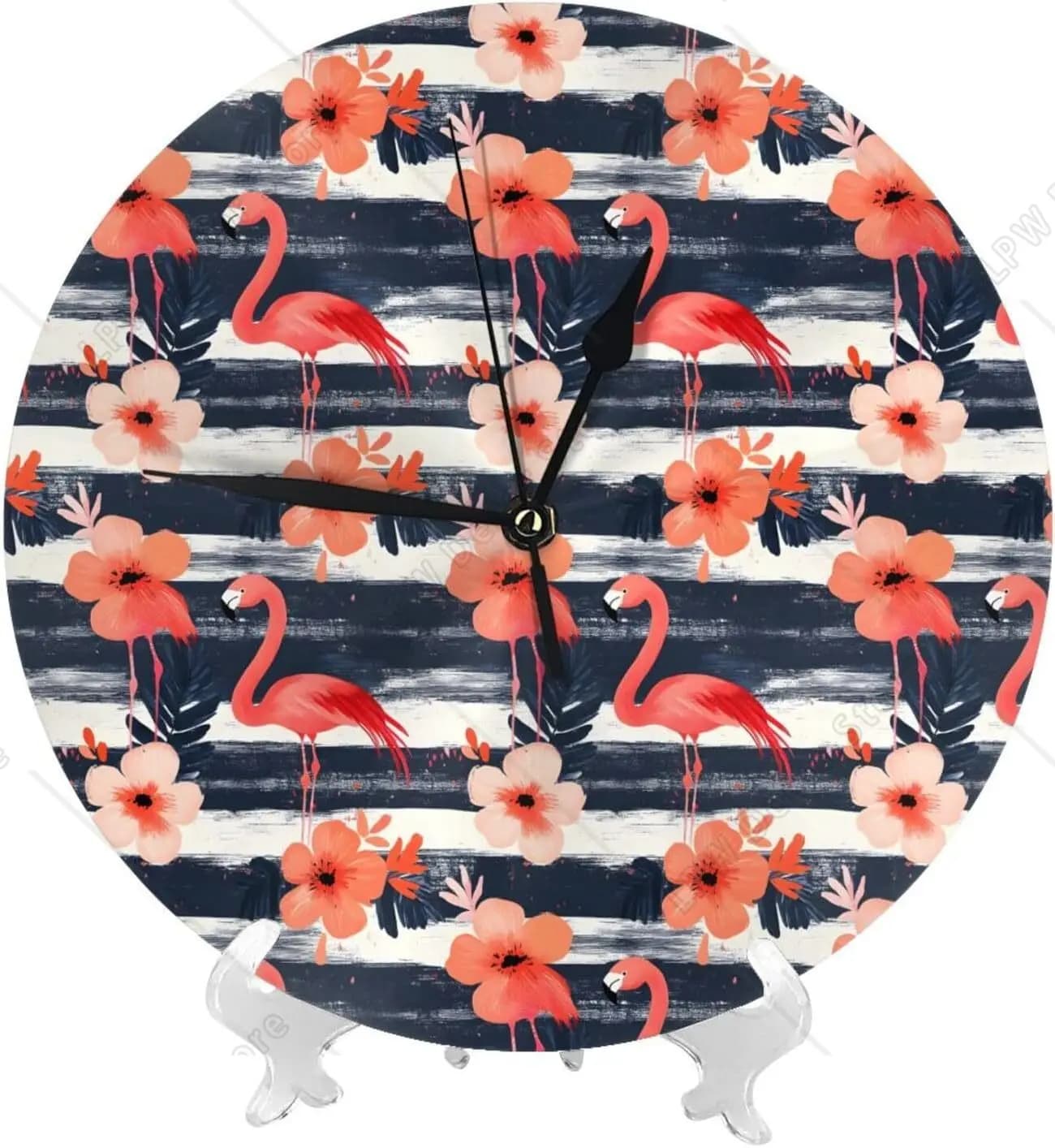 Orologi da parete da 10 pollici con stampa di fiori rossi Flamingo, orologi da parete moderni e silenziosi per soggiorno, cucina, ufficio, bagno