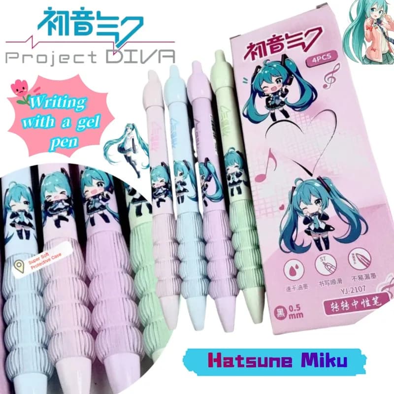 Hatsune Miku Nuova penna creativa Turn Push ins Penna gel Alto valore di colore Penna speciale carina e liscia da 0,5 mm per test pennello per studenti