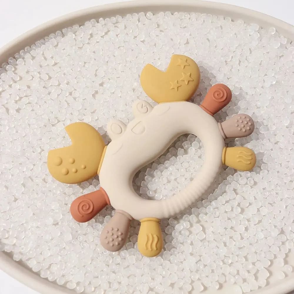 Massaggiagengive per bambini a forma di granchio Giocattolo per la dentizione in silicone alimentare Massaggiagengive per neonati refrigerabile senza BPA per gengive doloranti 0-24 mesi