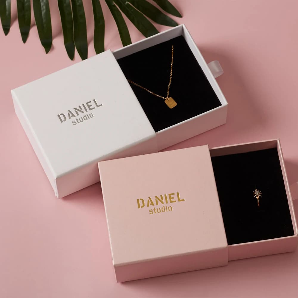 8*8/10*10 1 PZ Logo Personalizzato Gratuito Scatola di Carta Collana Anello Scatola Con Cassetto di Spugna Personalizzato Squisito pacchetto di Imballaggio di Gioielli