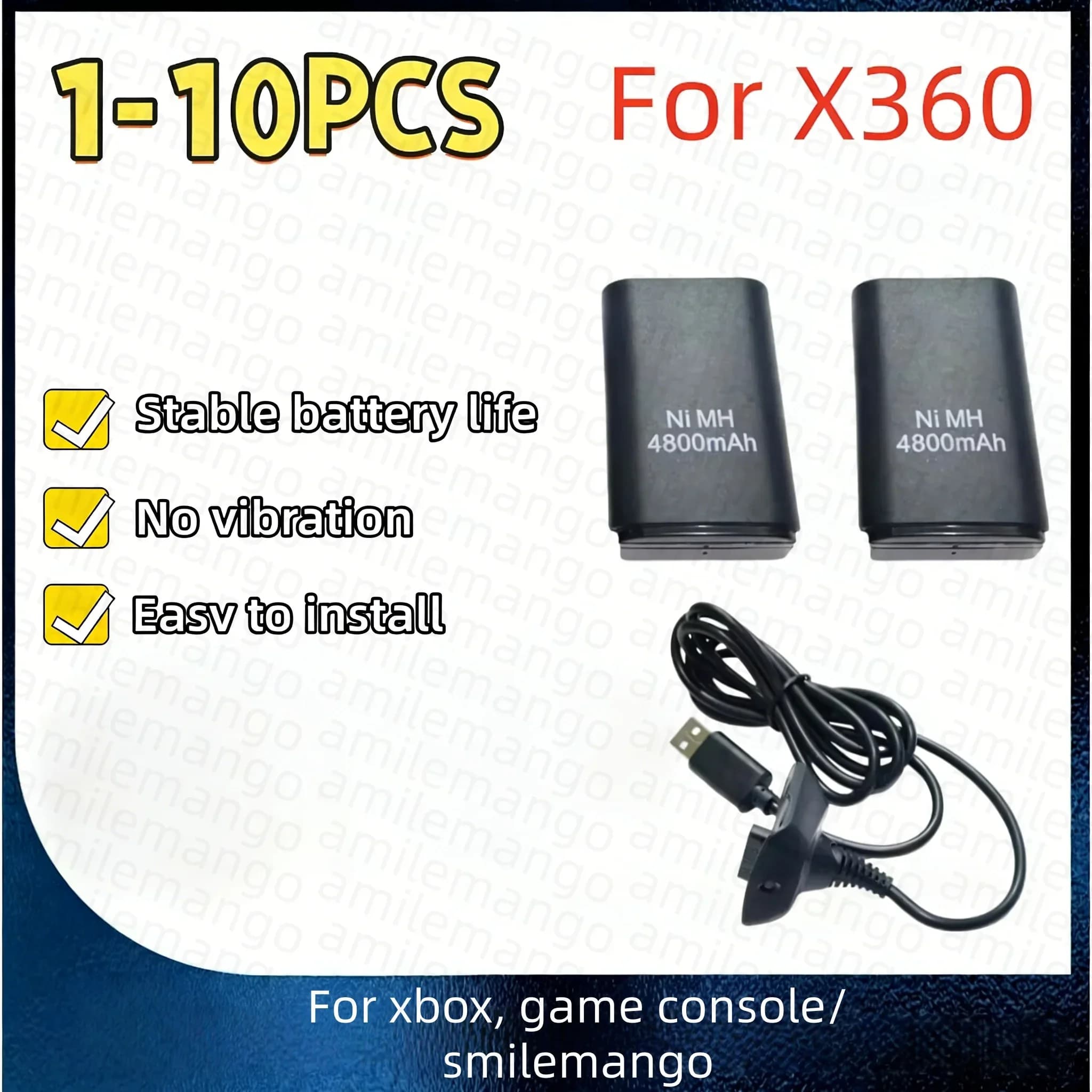1-10PCS 4800mAh Rechargeable Battery With 1 Charging Cable for Xbox 360 Gamepad Batteries Wireless Controller Battery