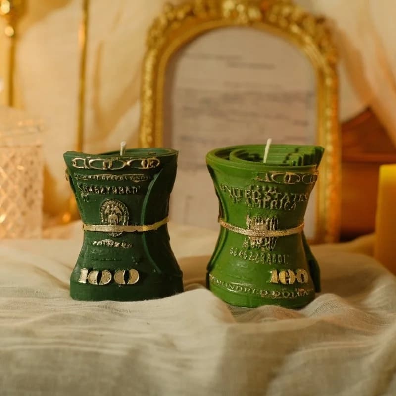 2026 New Handmade Beeswax Soy Wax Candle US Dollar Wealth Shape Bundled Dollar Bill Creative Lucky Candle for Home Decor Gift