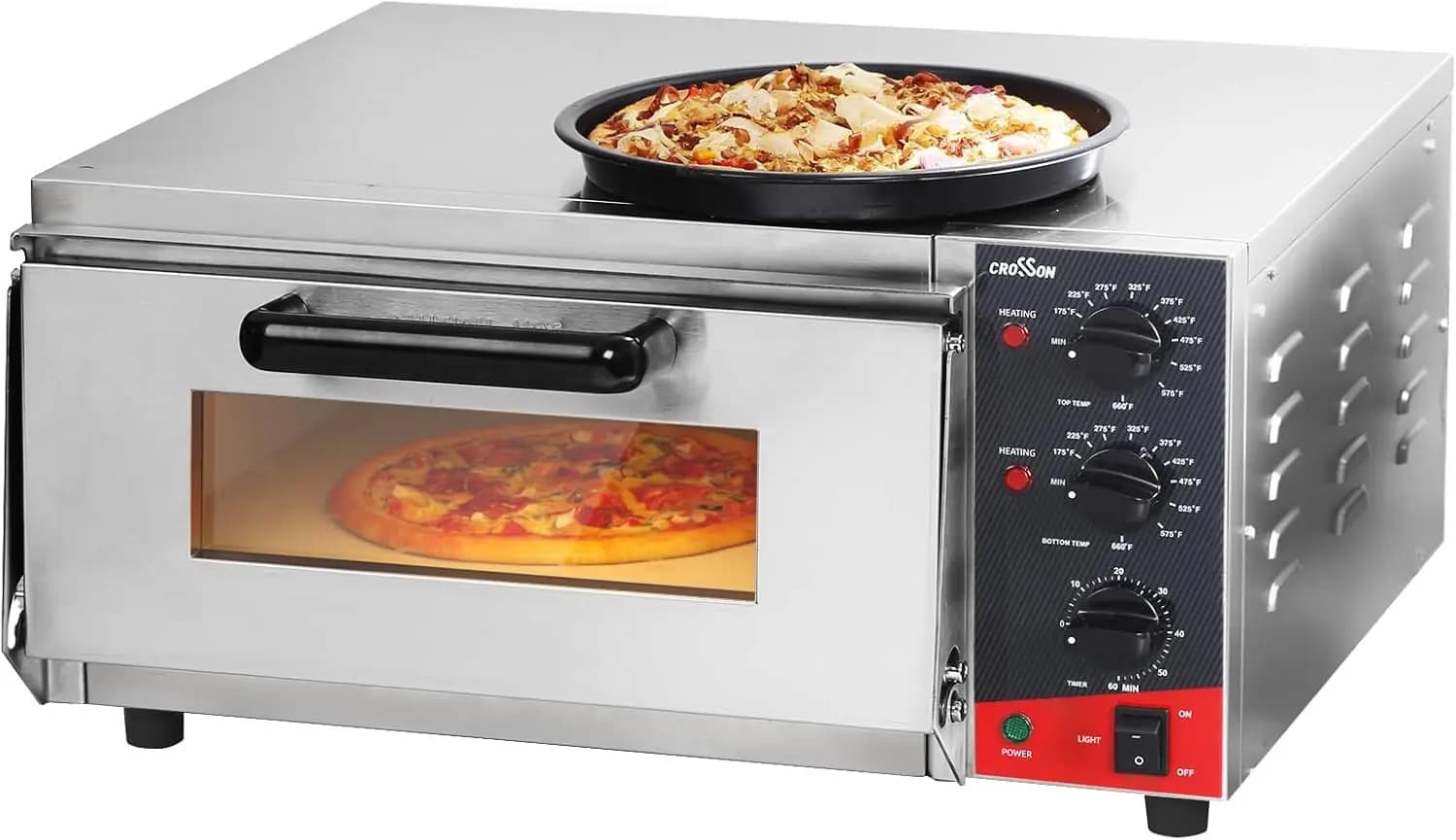 16-Inch Commercial Electric Countertop Pizza Oven with Stone, 120V/1800W, Multi-Purpose Indoor Oven for Restaurant Use
