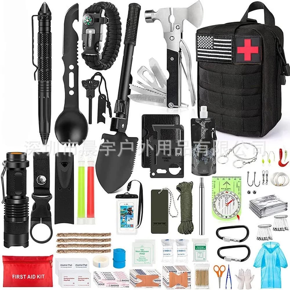 Survival Gear Kit for Outdoor Camping, Emergency First Aid & Self Defense