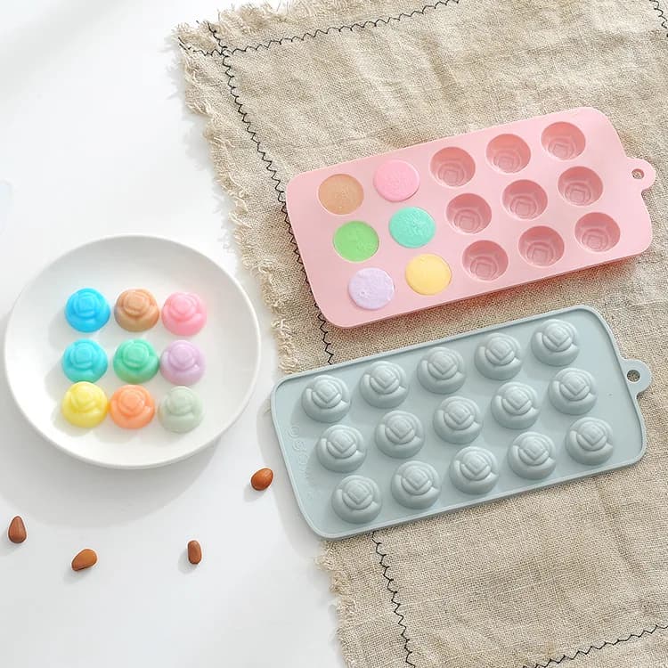 Stampo per dolci fatto a mano, stampo in silicone per cioccolato a forma di 15 fiori tridimensionali, stampo in silicone fai da te per ghiaccio.
