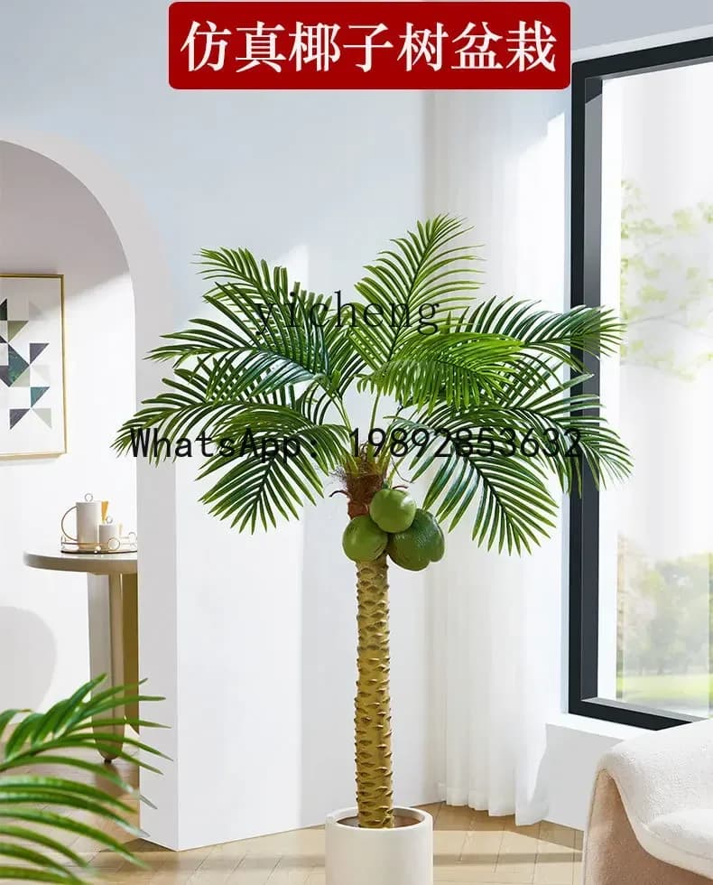 Artificial Plant B-2, Large Vase with Coconut Palm, Interior Decoration, Palma Areca, Palma Girasole, Fin Plant