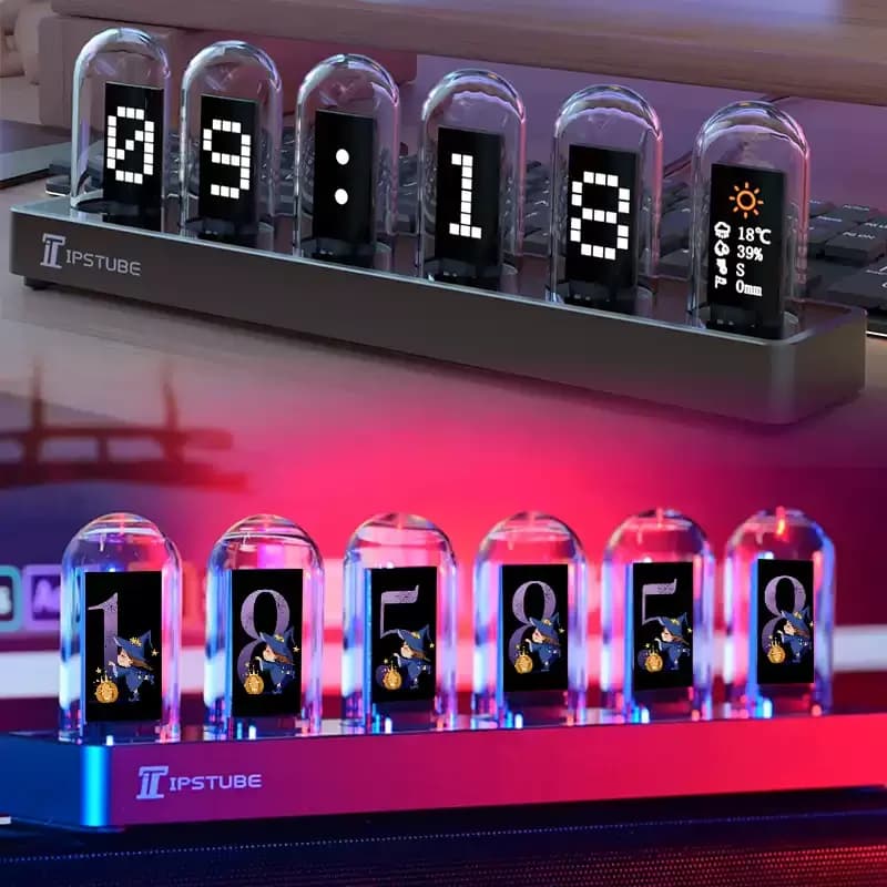 Orologio Digitale con Schermo RGB Simulato Tubo Nixie, Lampada d'Atmosfera da Scrivania in Lega di Alluminio per Sala Giochi, Luce Ambientale, Decorazione Moderna per la Casa