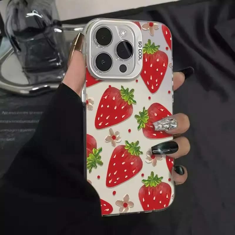 Hot lychee Strawberry Pattern Shockproof Phone Case For iPhone 17 16 11 12 13 14 15 Pro Max 14 Plus 17 Air 16e Anti-drop Cover