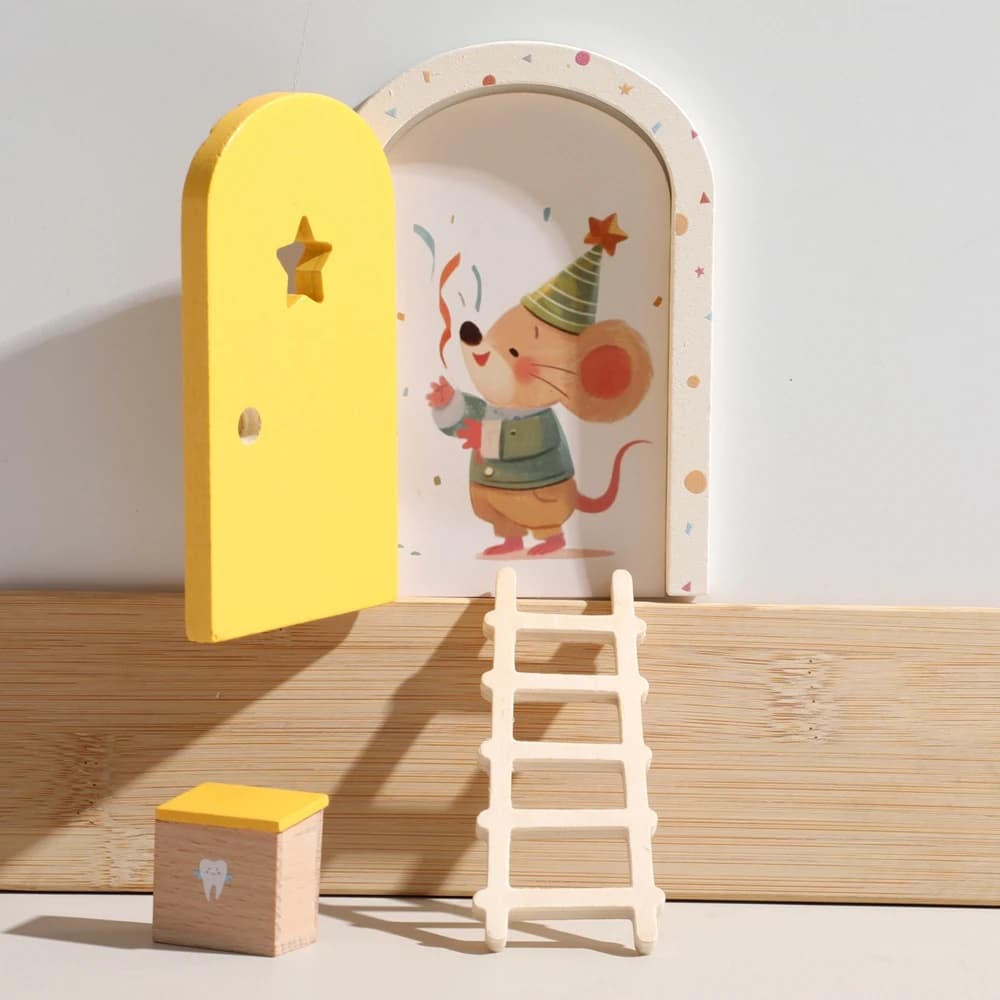 Mini decorazioni per la casa delle bambole Porta da elfo fata in legno Decorazione da parete per cameretta dei bambini Ornamenti artigianali Scatola per denti commemorativa Regalo per bambini