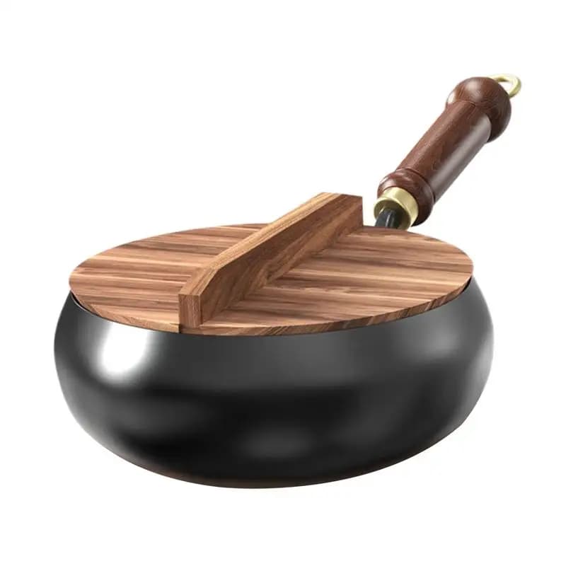 Method ancient iron pot for large belly Wok Chinese pot for large belly forging made by hand small pan iron pot with wooden handle